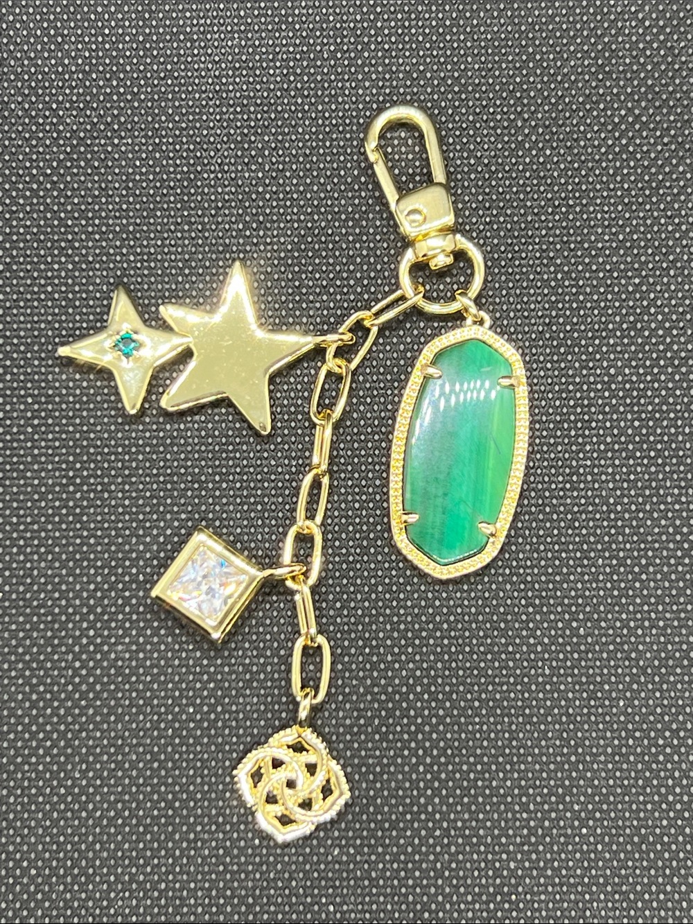 Kendra Scott Gold Game Day Bag Charm with Green Eye Tiger Eye & Charm Accents